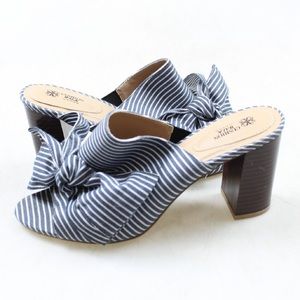 Blue & White Striped Mule with bow detail.